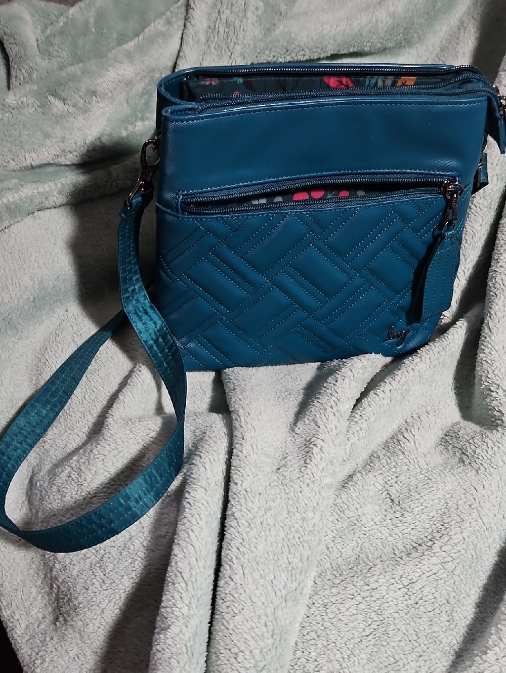 Lug Double Dip, Evergreen Quilted Satin Luxe Crossbody Bag - Purse